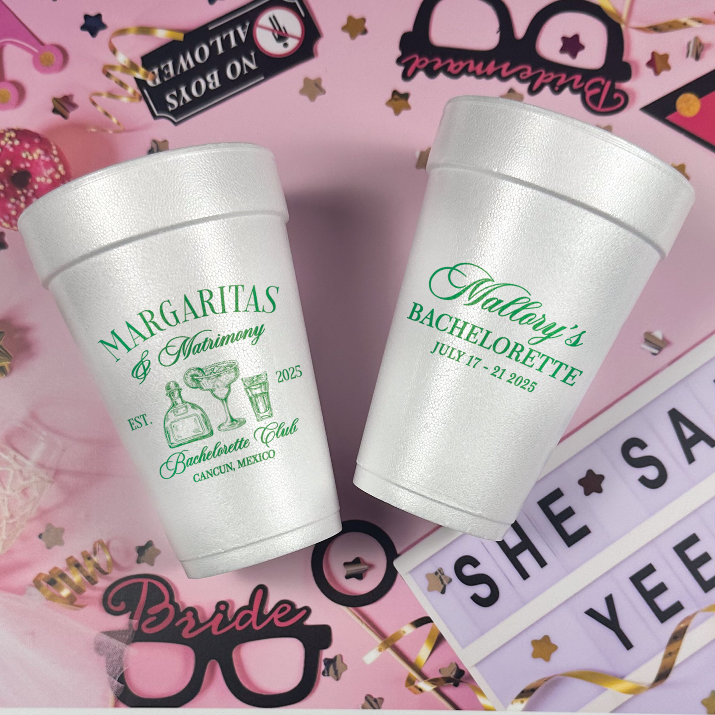 Bachelorette Margaritas & Matrimony - Foam Cups