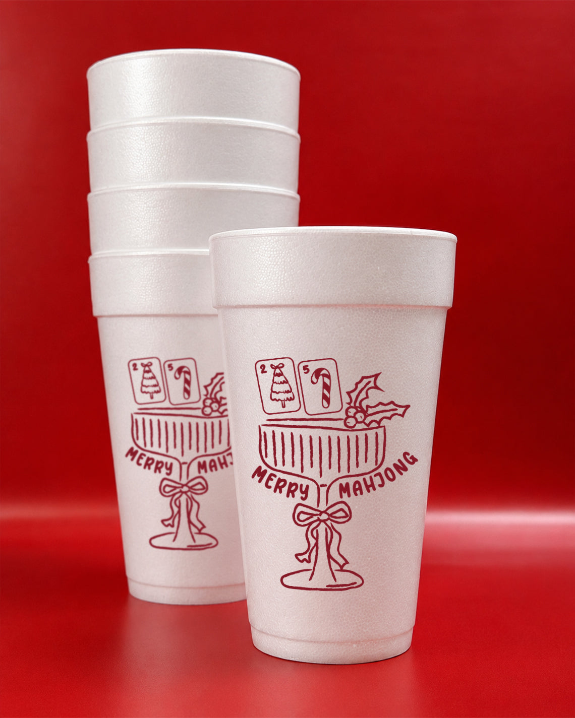 Christmas 20oz Styrofoam Set of 10 - Merry Mahjong