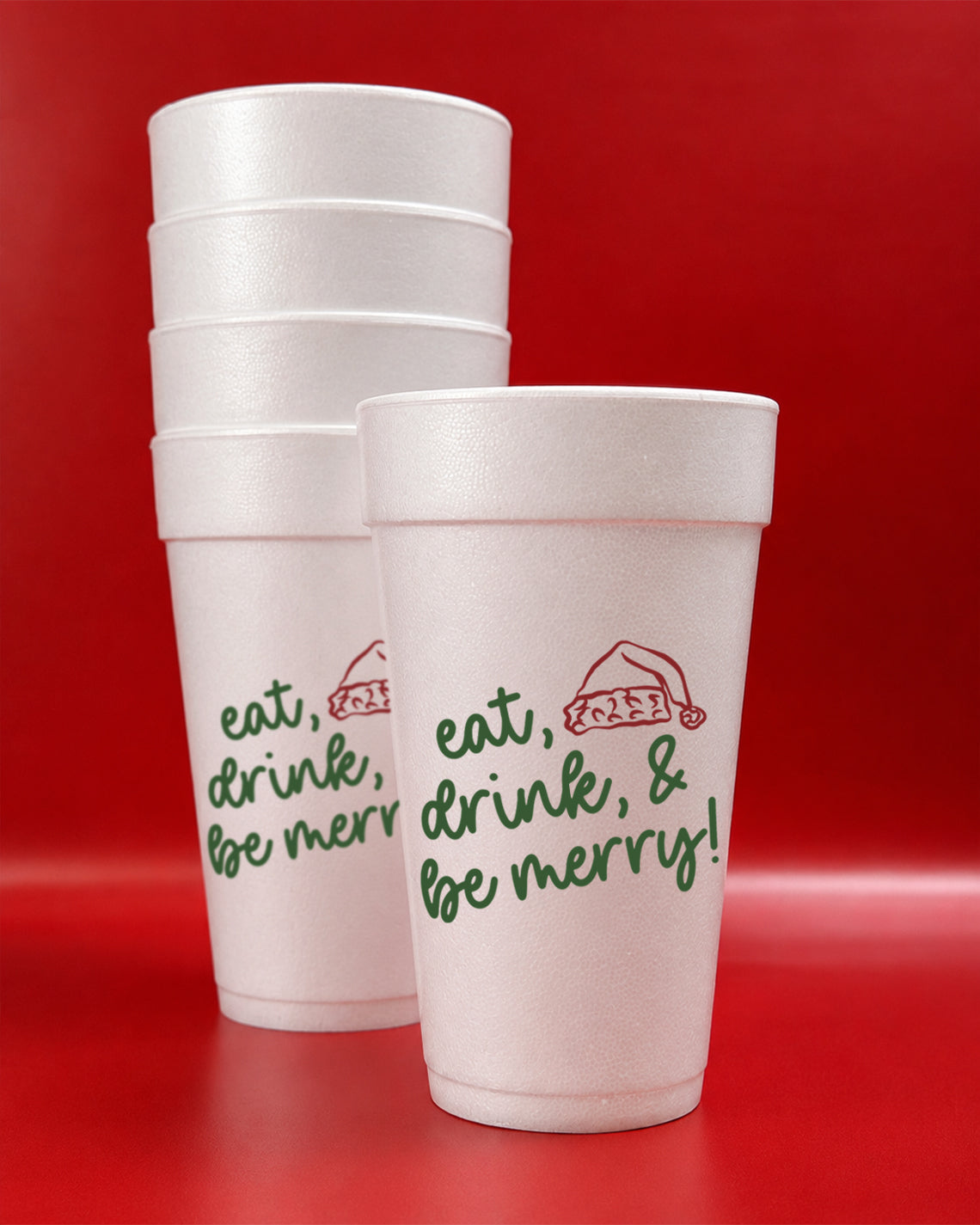 Christmas 20oz Styrofoam Set of 10 - Eat, Drink, & Be Merry