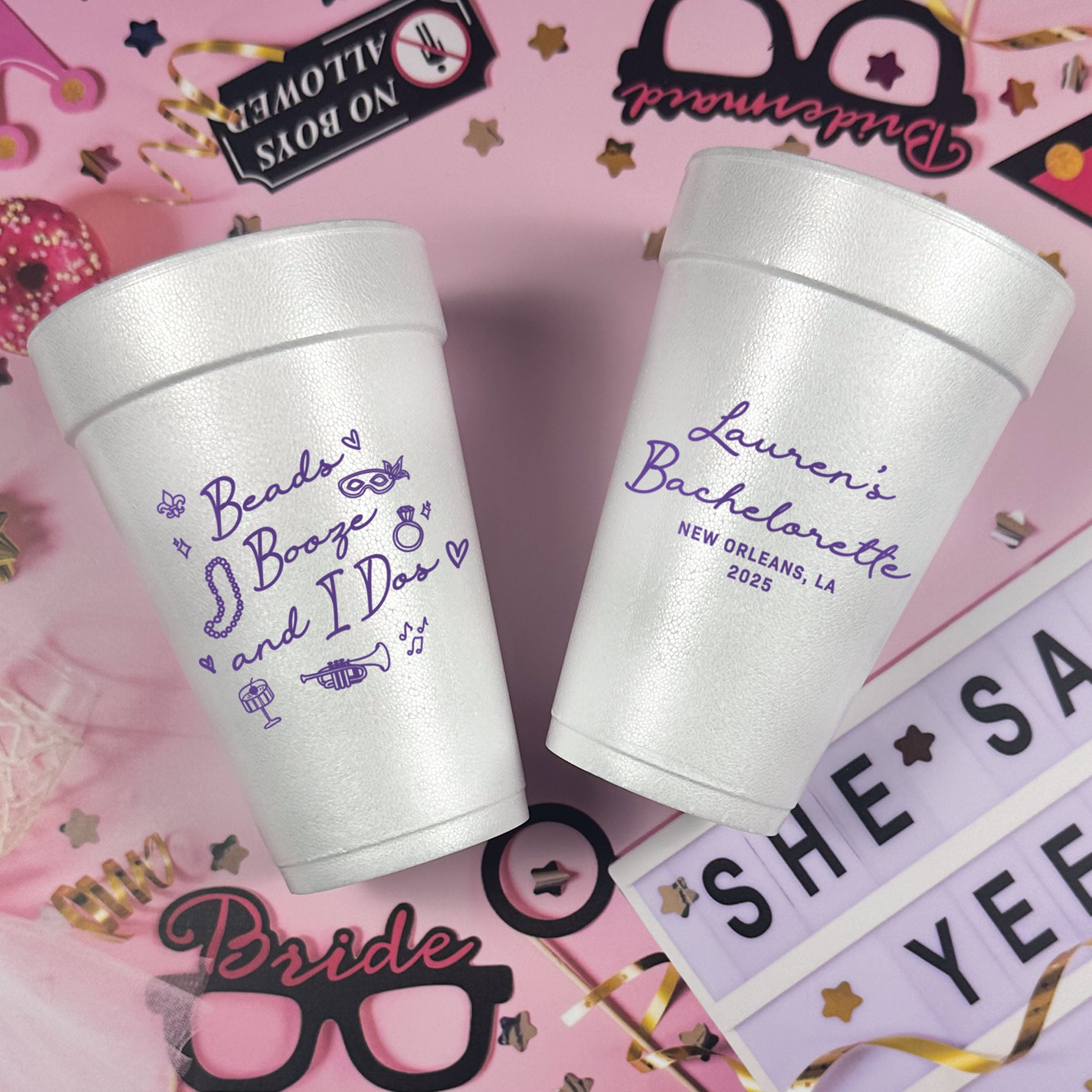 Bachelorette Beads Booze & I Dos - Foam Cups