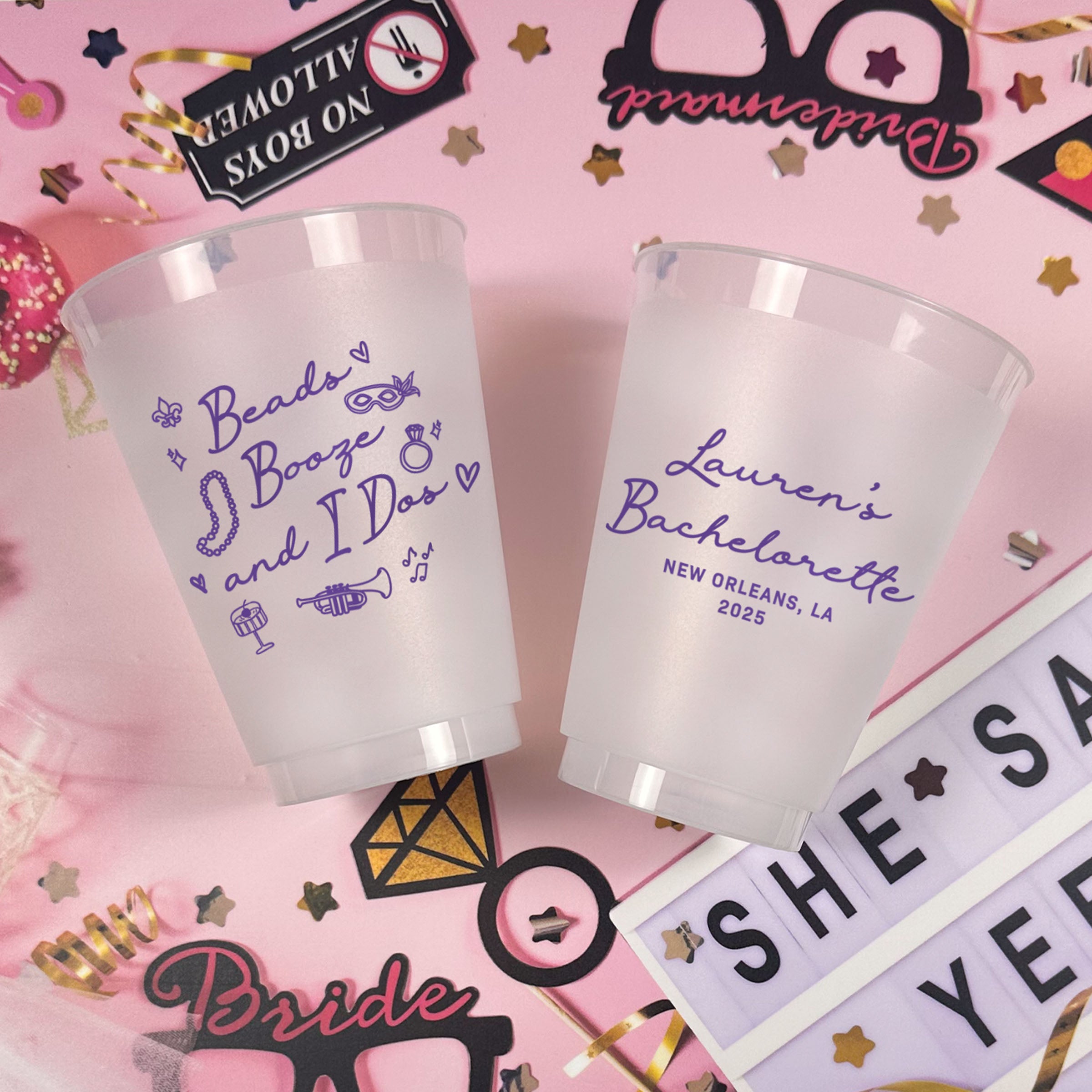 Bachelorette Beads Booze & I Dos - Frosted Cups