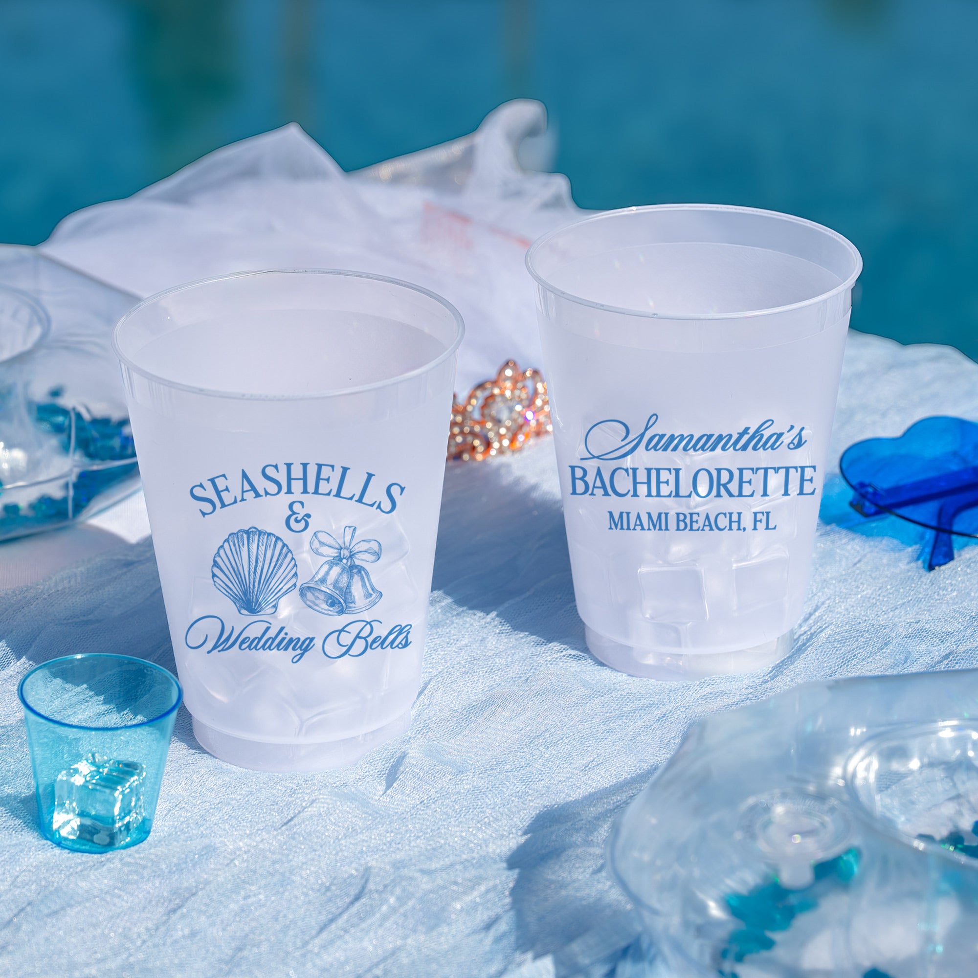 Bachelorette Seashells & Wedding Bells - Frosted Cups