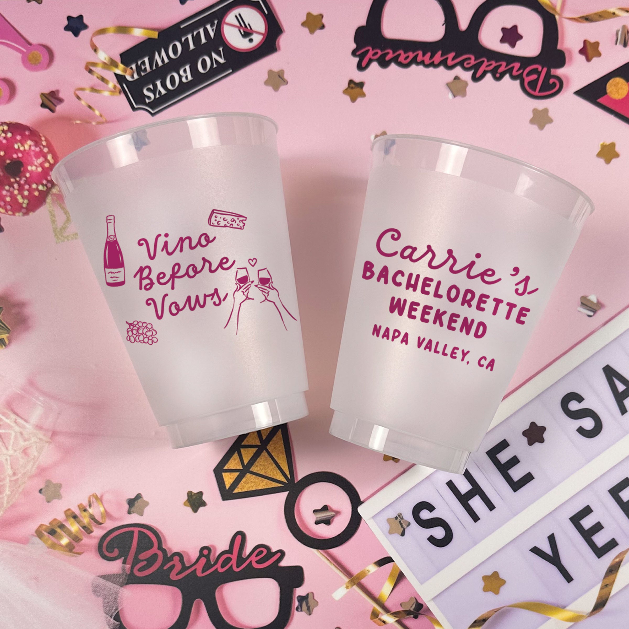 Bachelorette Vino Before Vows - Frosted Cups