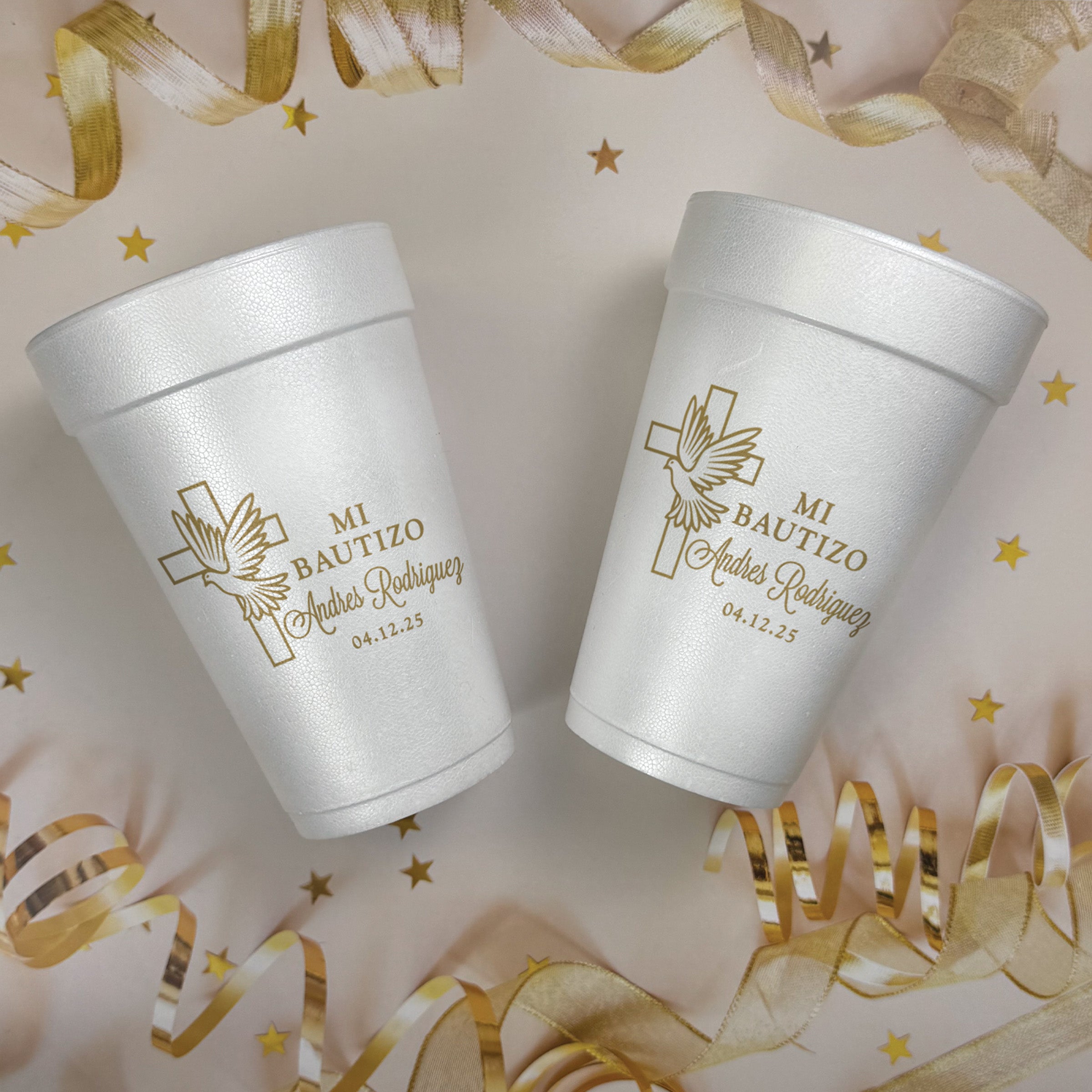Bautizo Bird & Cross - Foam Cups
