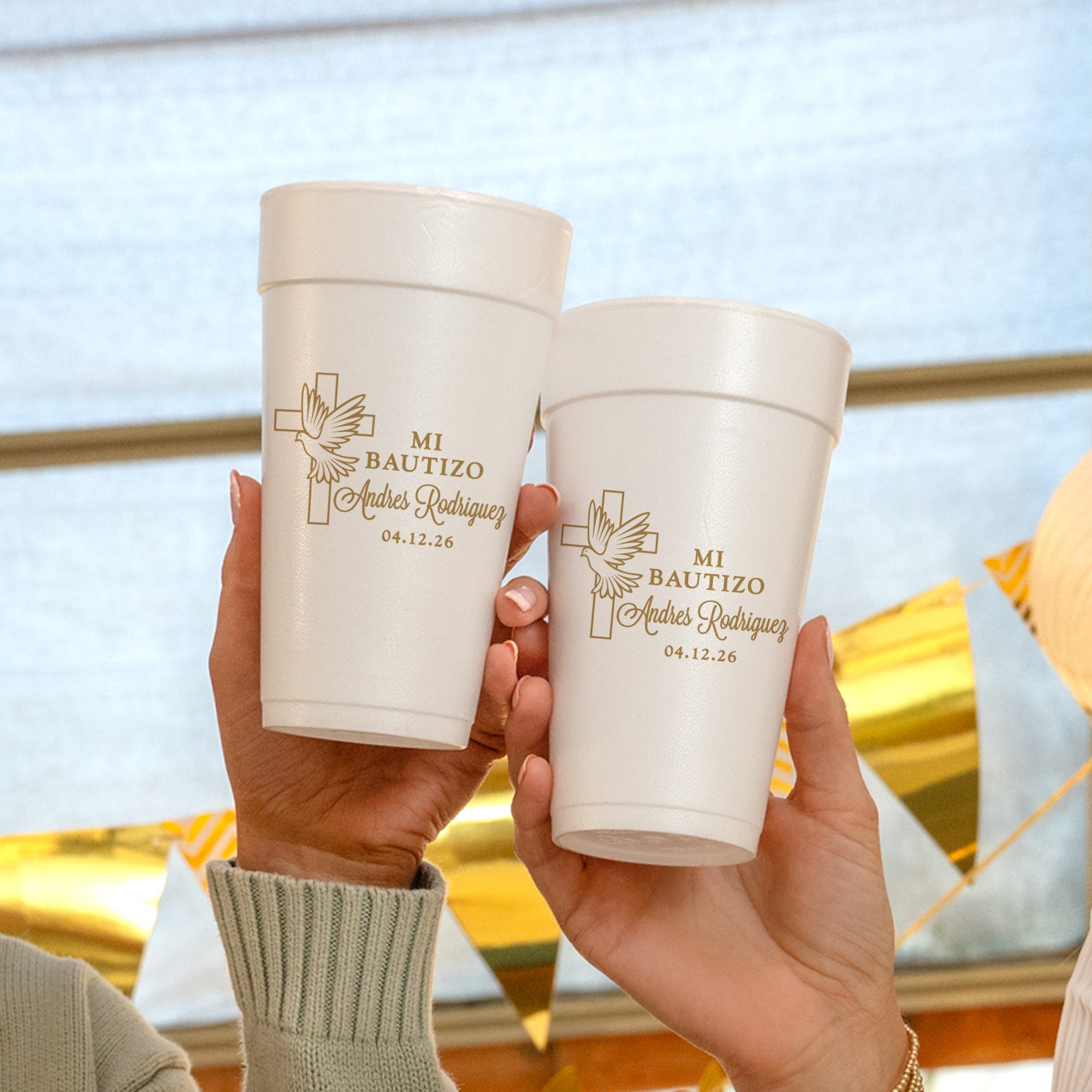 Bautizo Bird & Cross - Foam Cups