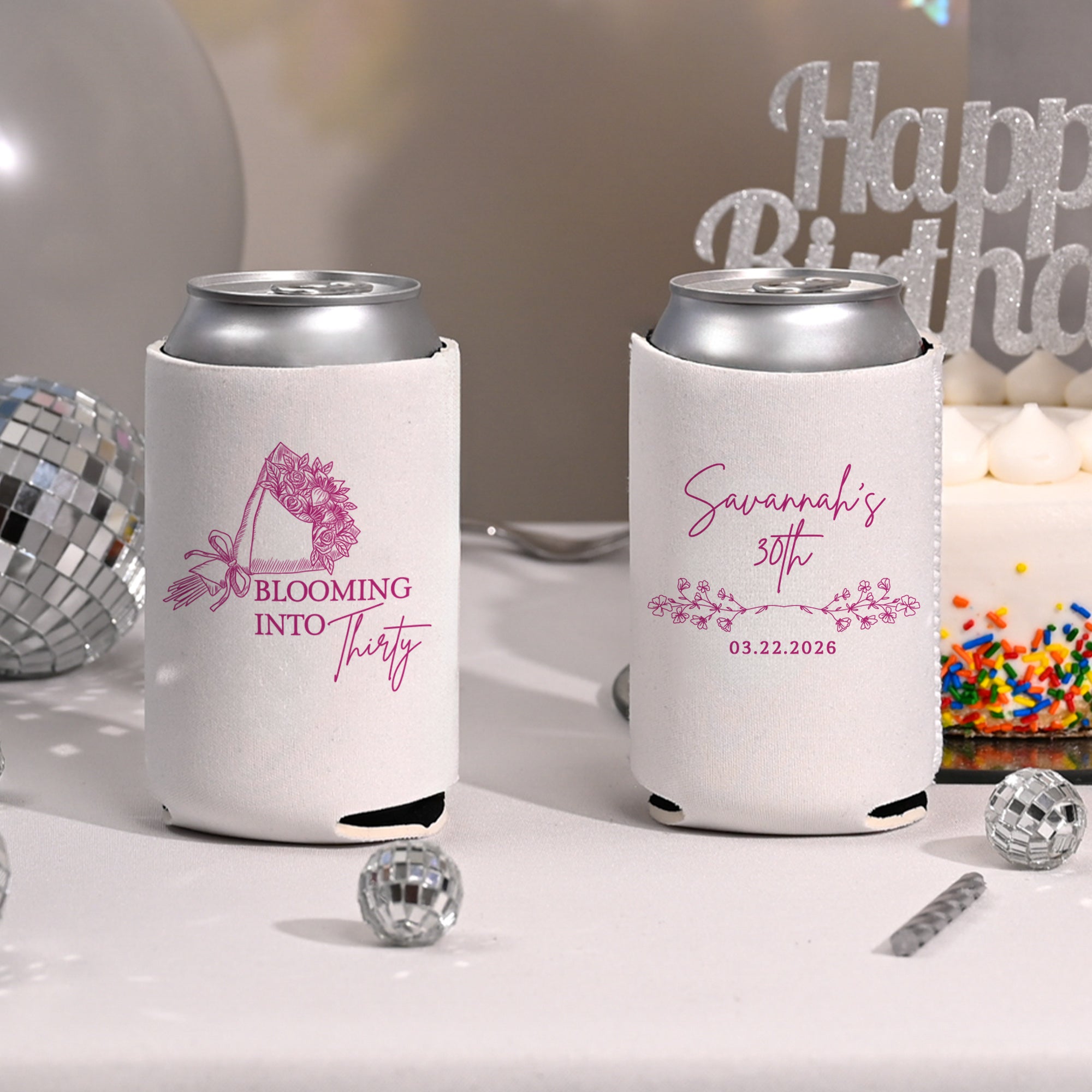 Birthday Blooming Into Thirty - Can Coolers