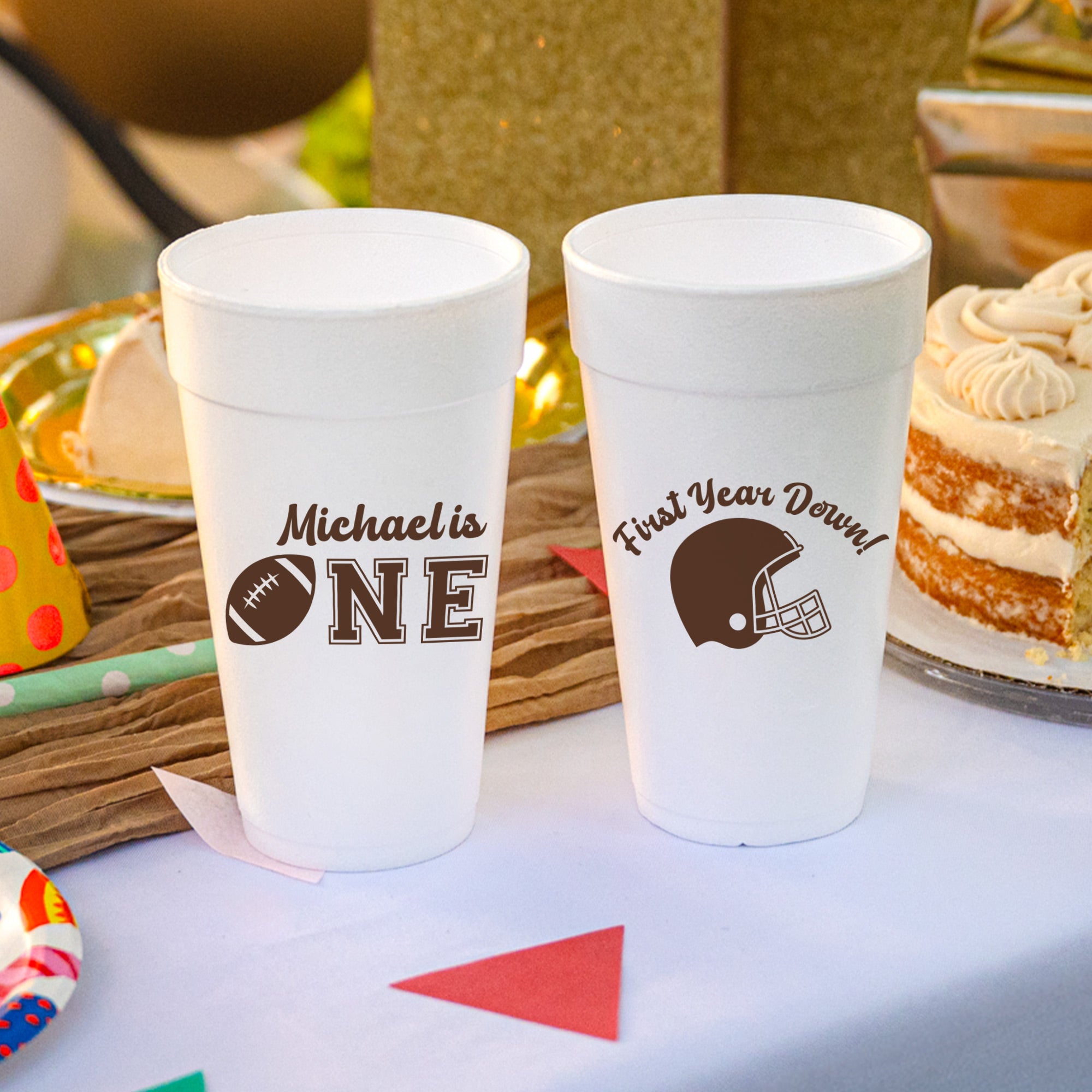 Birthday First Year Football - Foam Cups