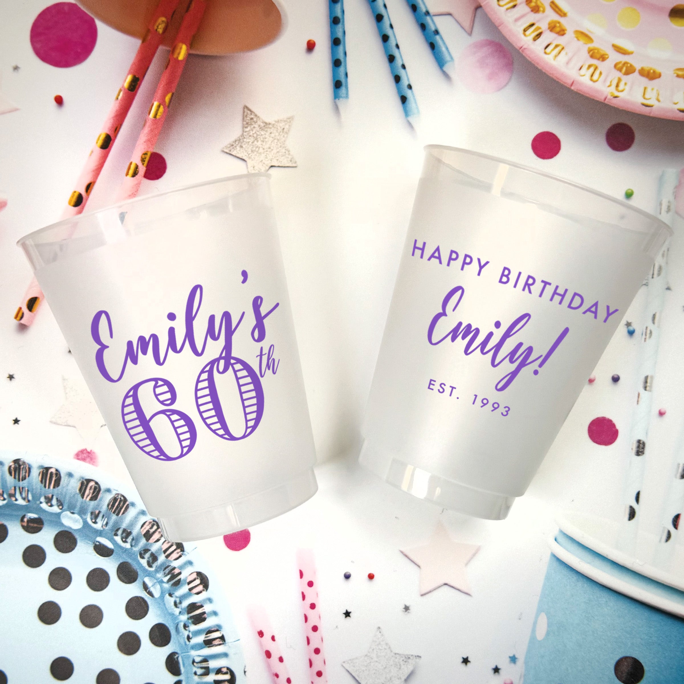 Birthday Striped Number - Frosted Cups
