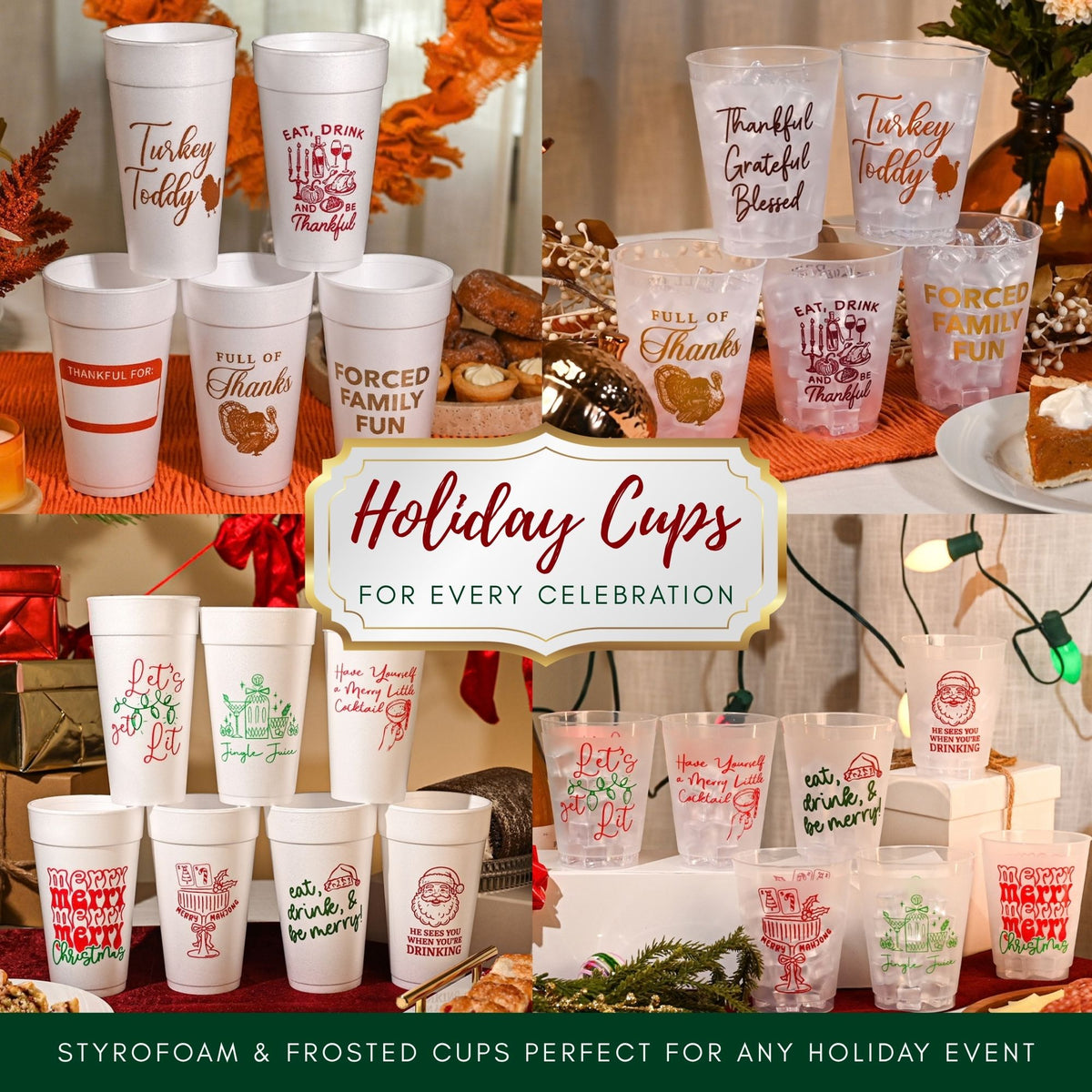 Christmas 20oz Styrofoam Set of 10 - He Sees You When You're Drinking