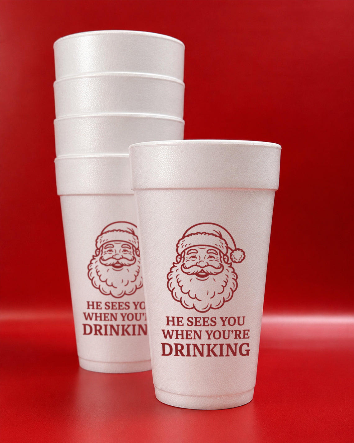 Christmas 20oz Styrofoam Set of 10 - He Sees You When You're Drinking