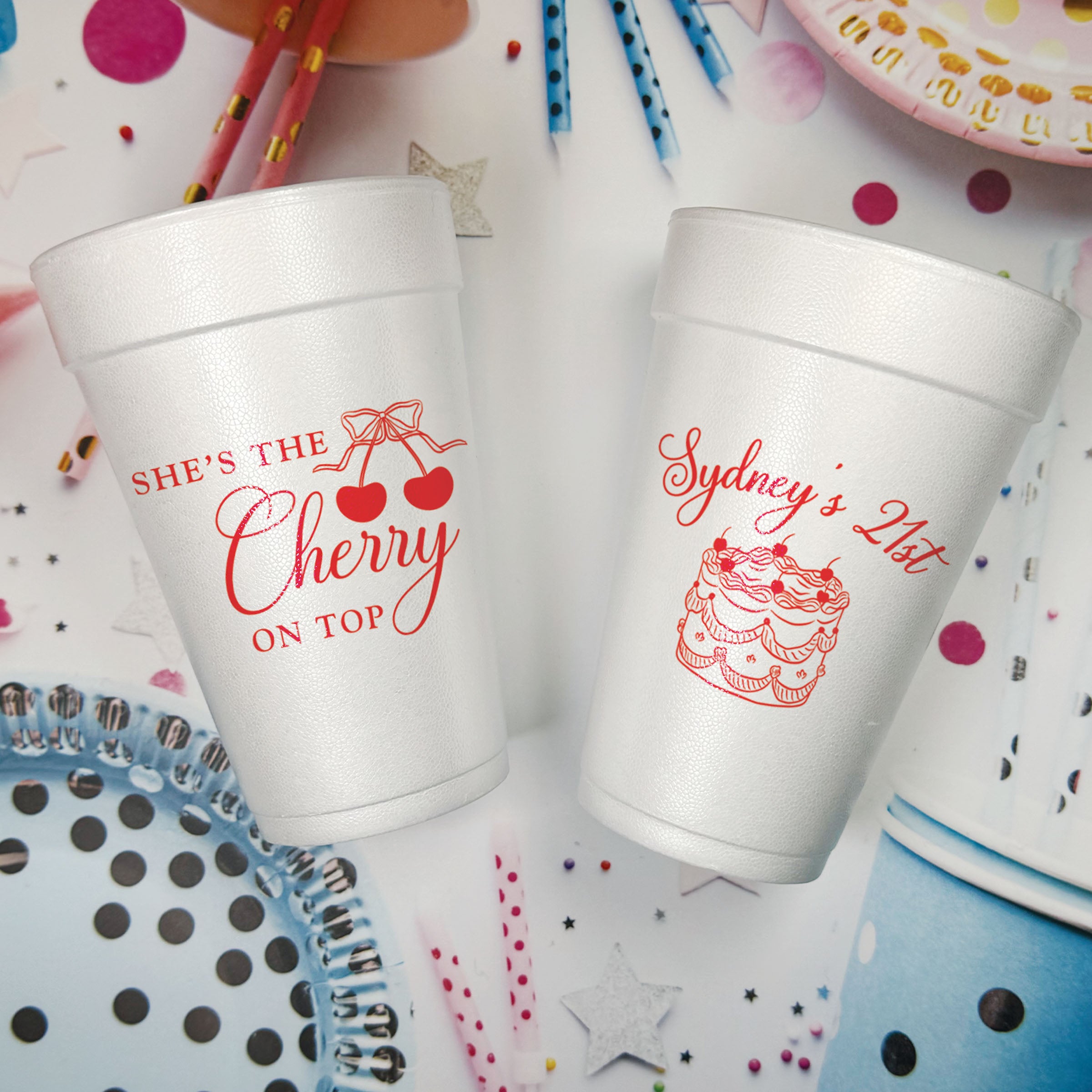 Birthday Cherry On Top - Foam Cups