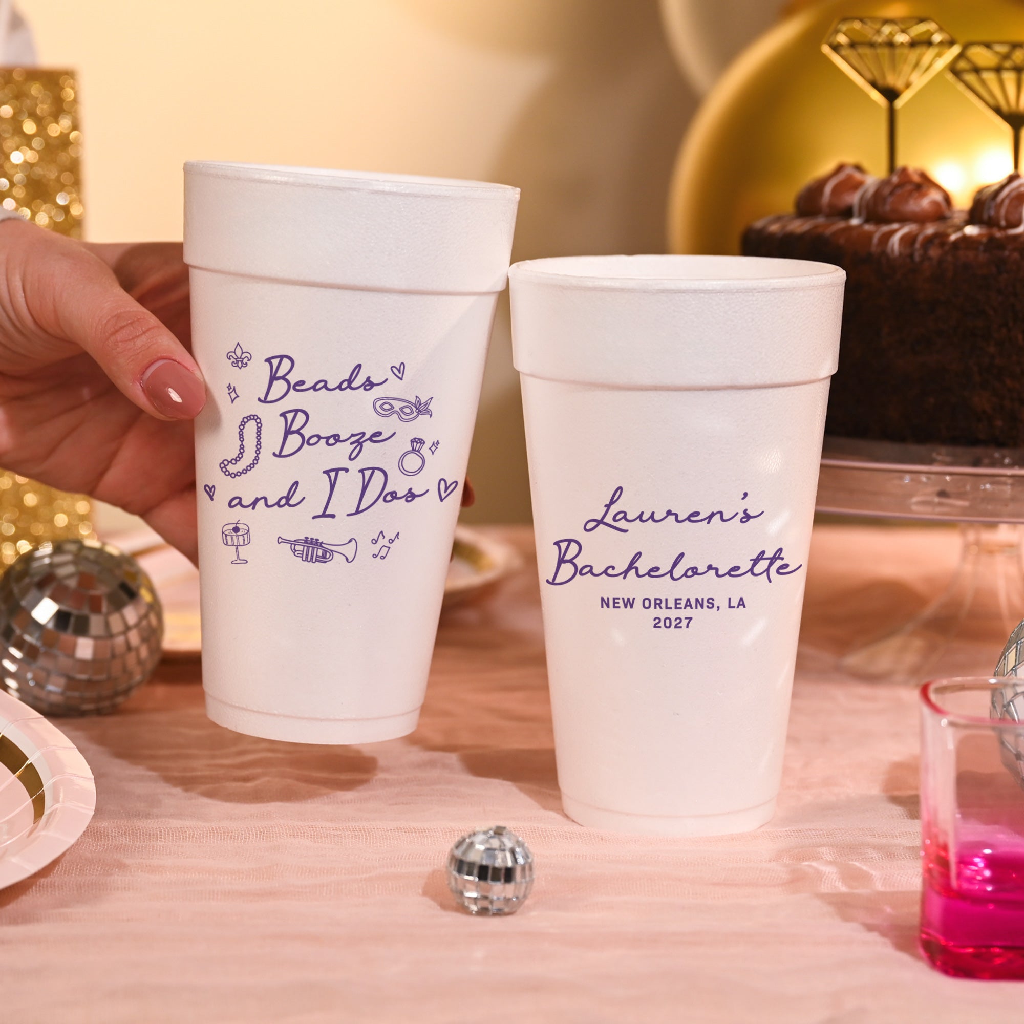 Bachelorette Beads Booze & I Dos - Foam Cups