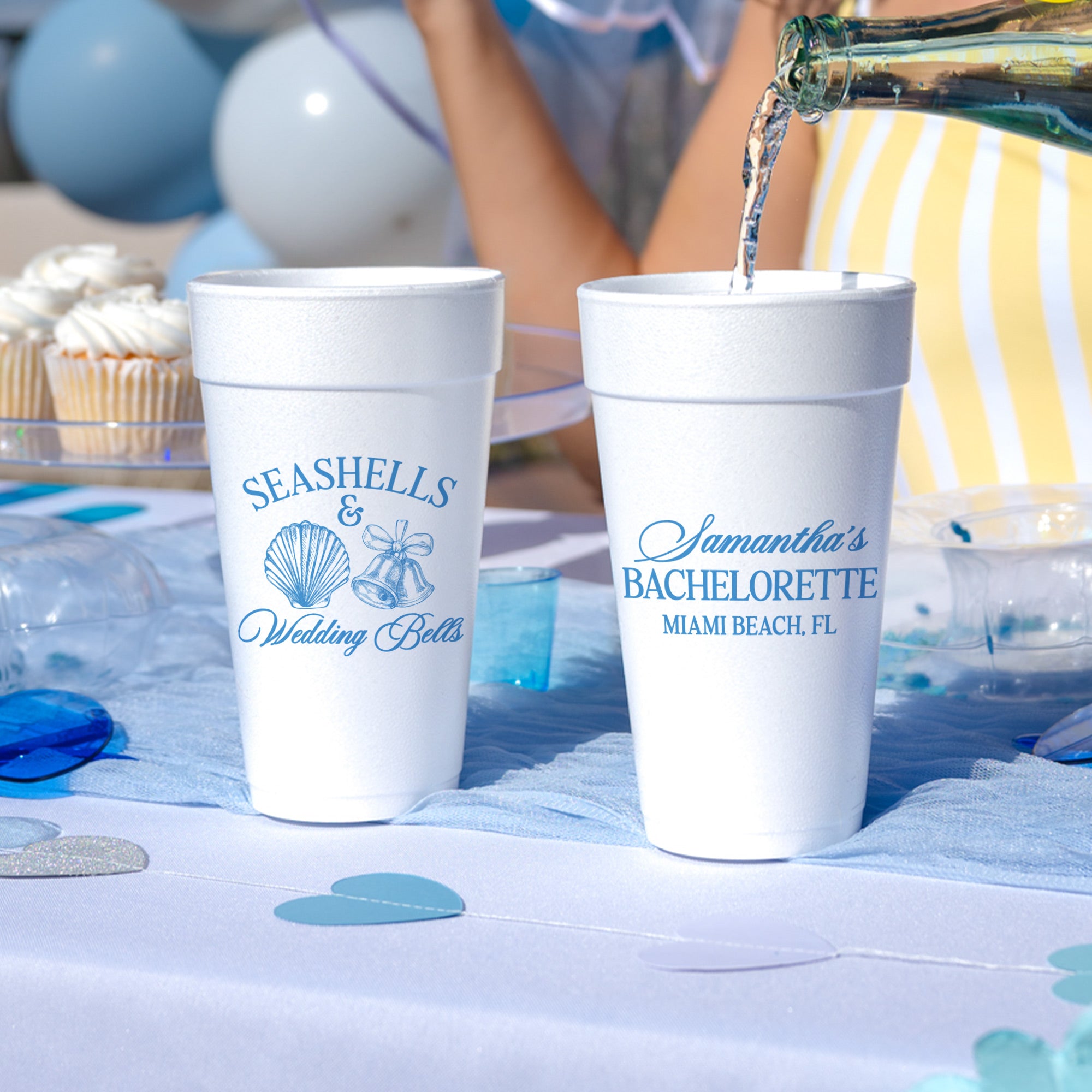 Bachelorette Seashells & Wedding Bells - Foam Cups