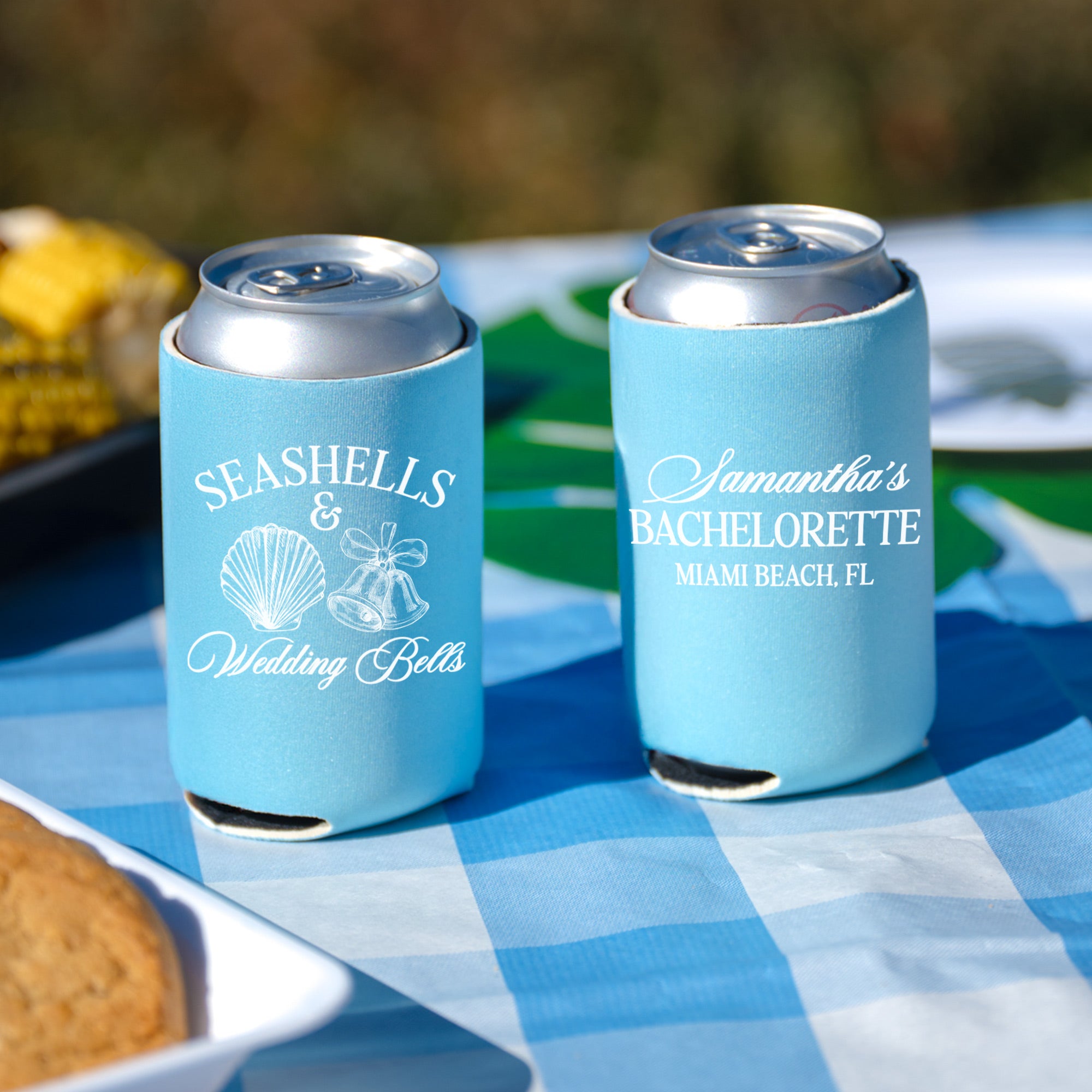 Bachelorette Seashells & Wedding Bells - Can Coolers
