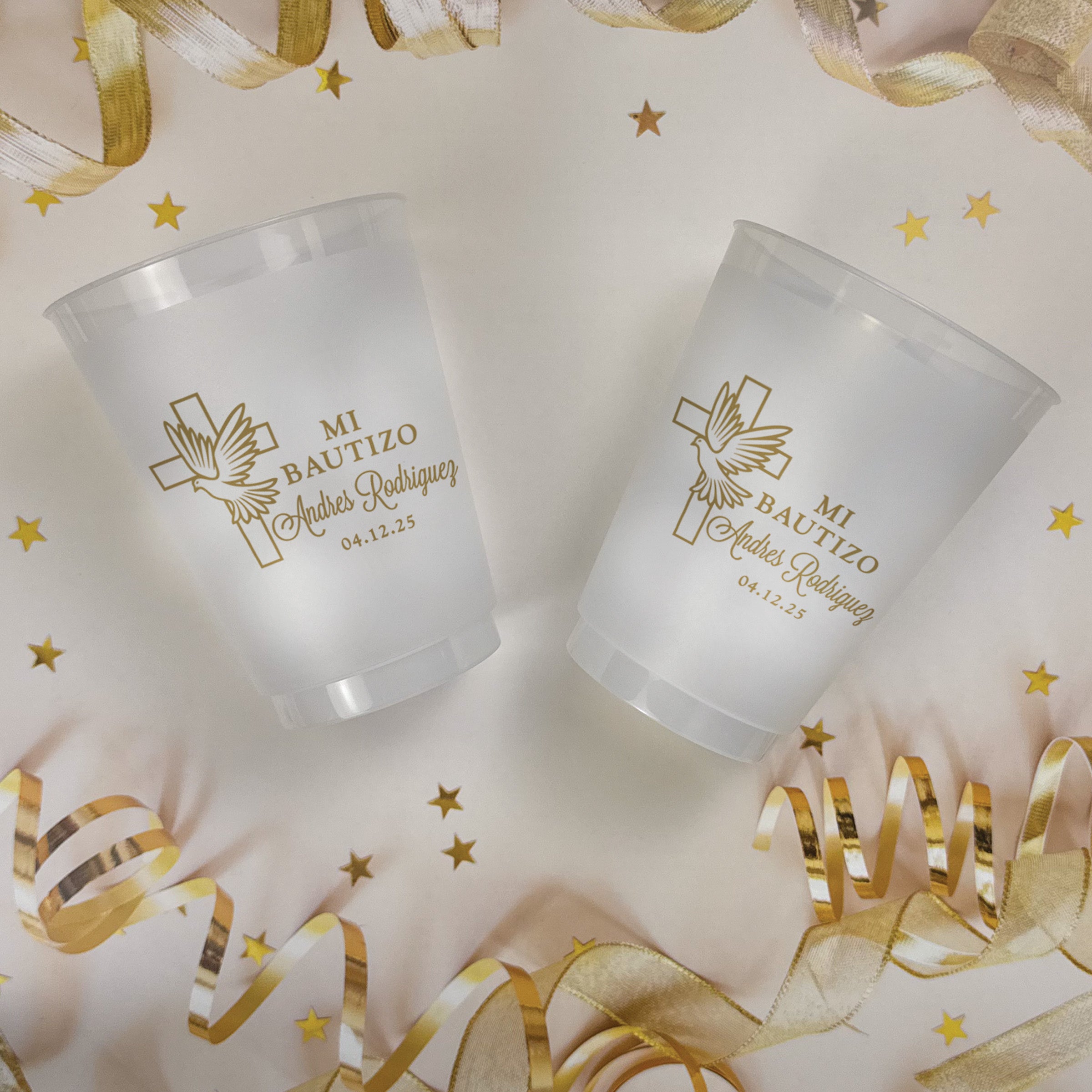 Bautizo Bird & Cross - Frosted Cups