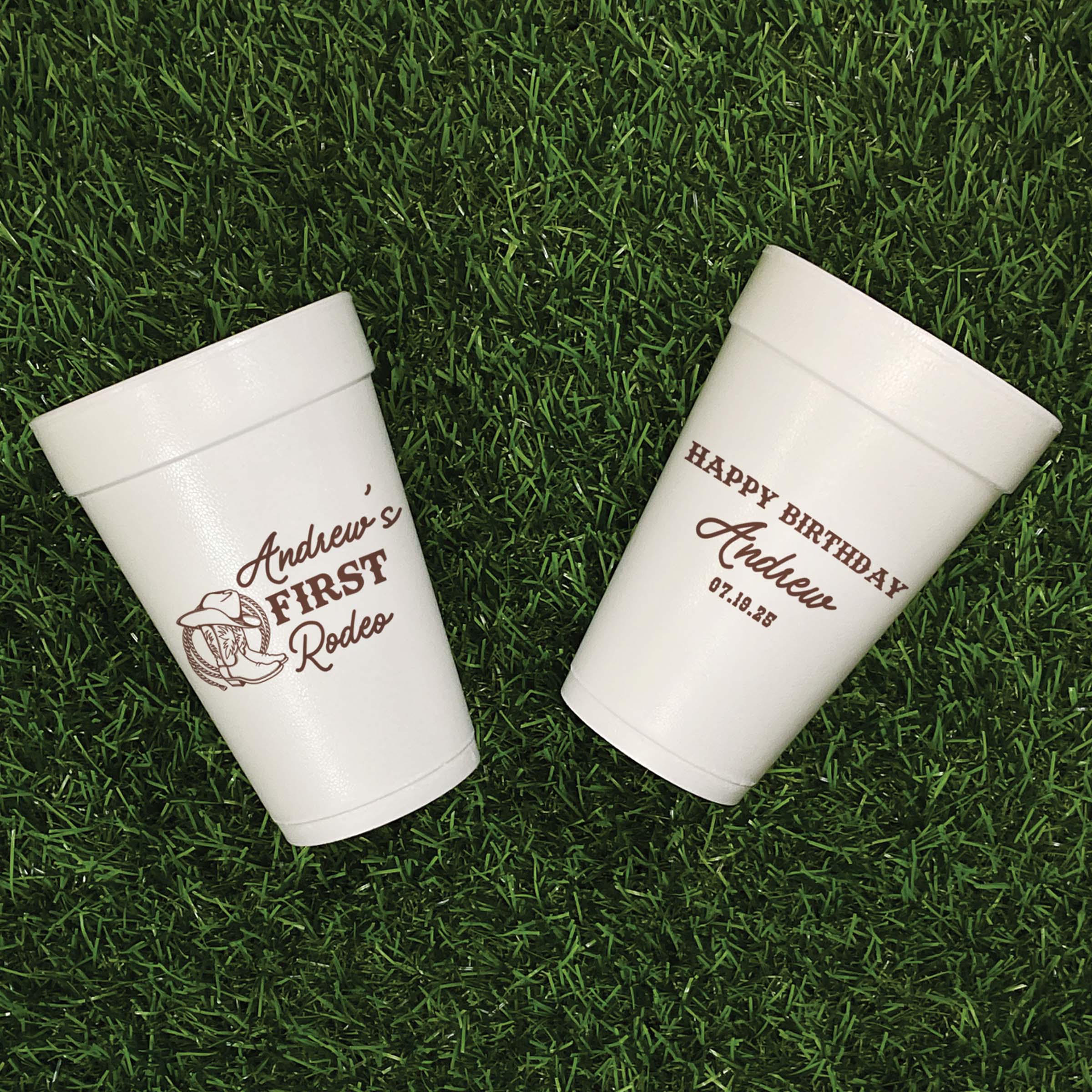 Birthday First Rodeo - Foam Cups