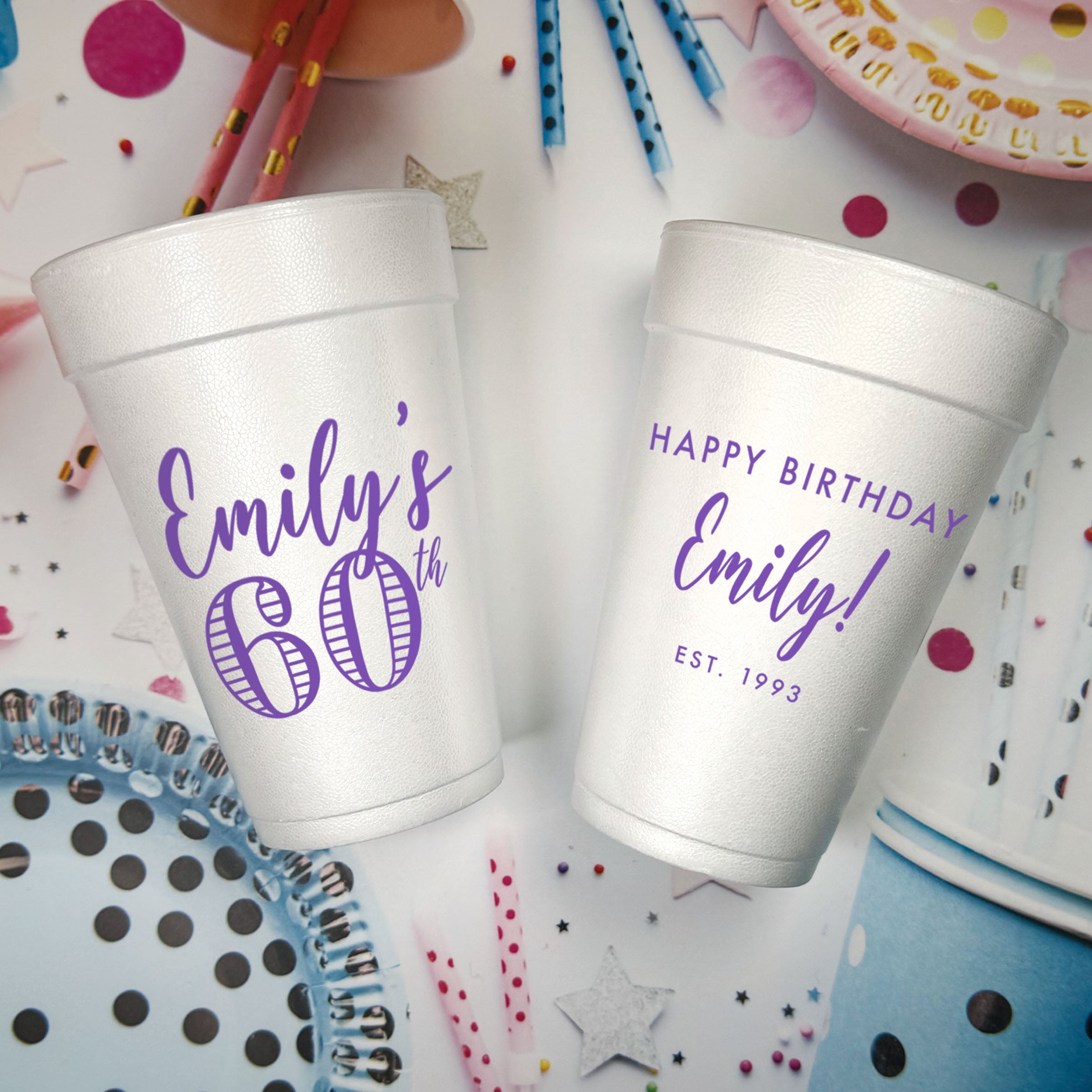 Birthday Striped Number - Foam Cups