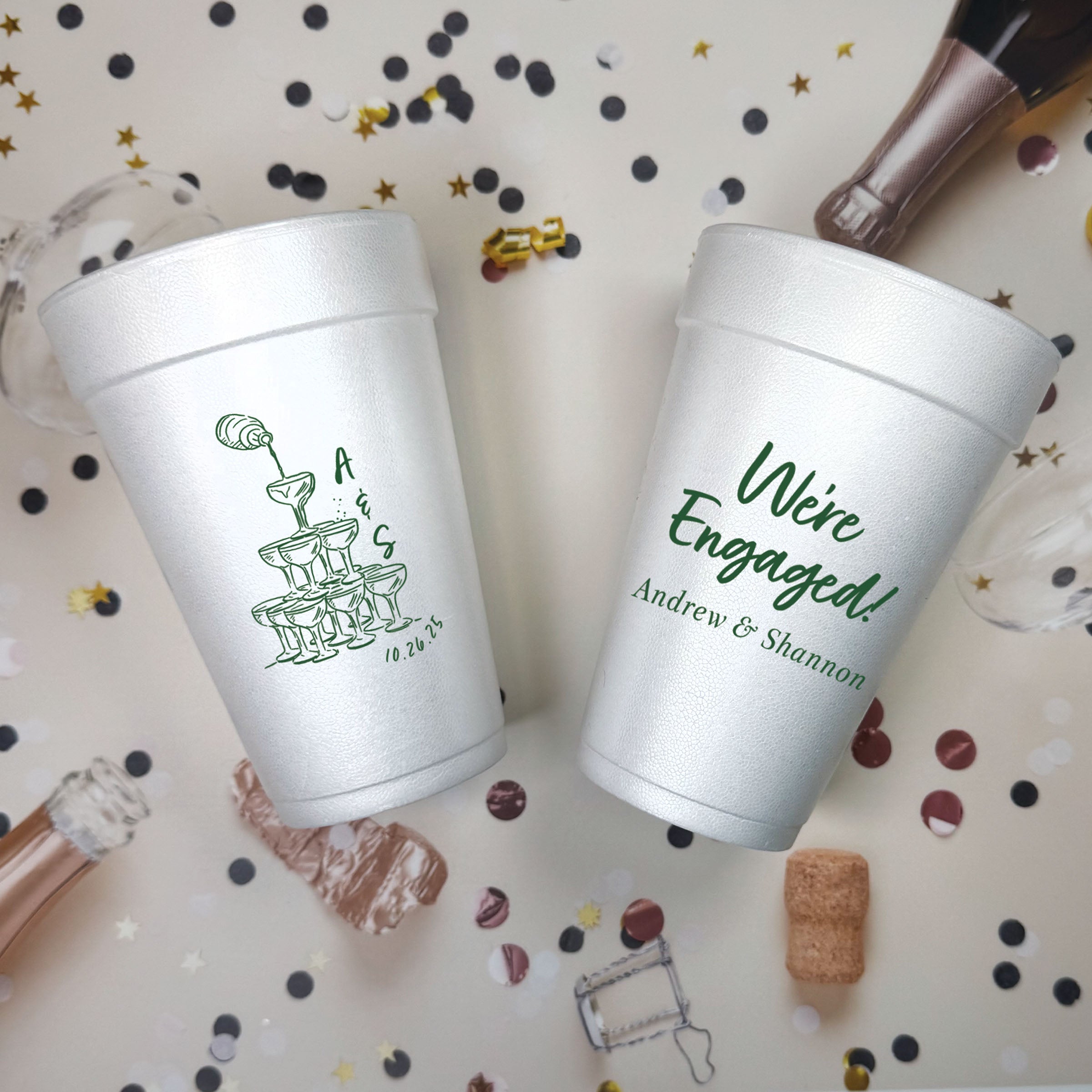 Engagement Champagne Tower - Foam Cups
