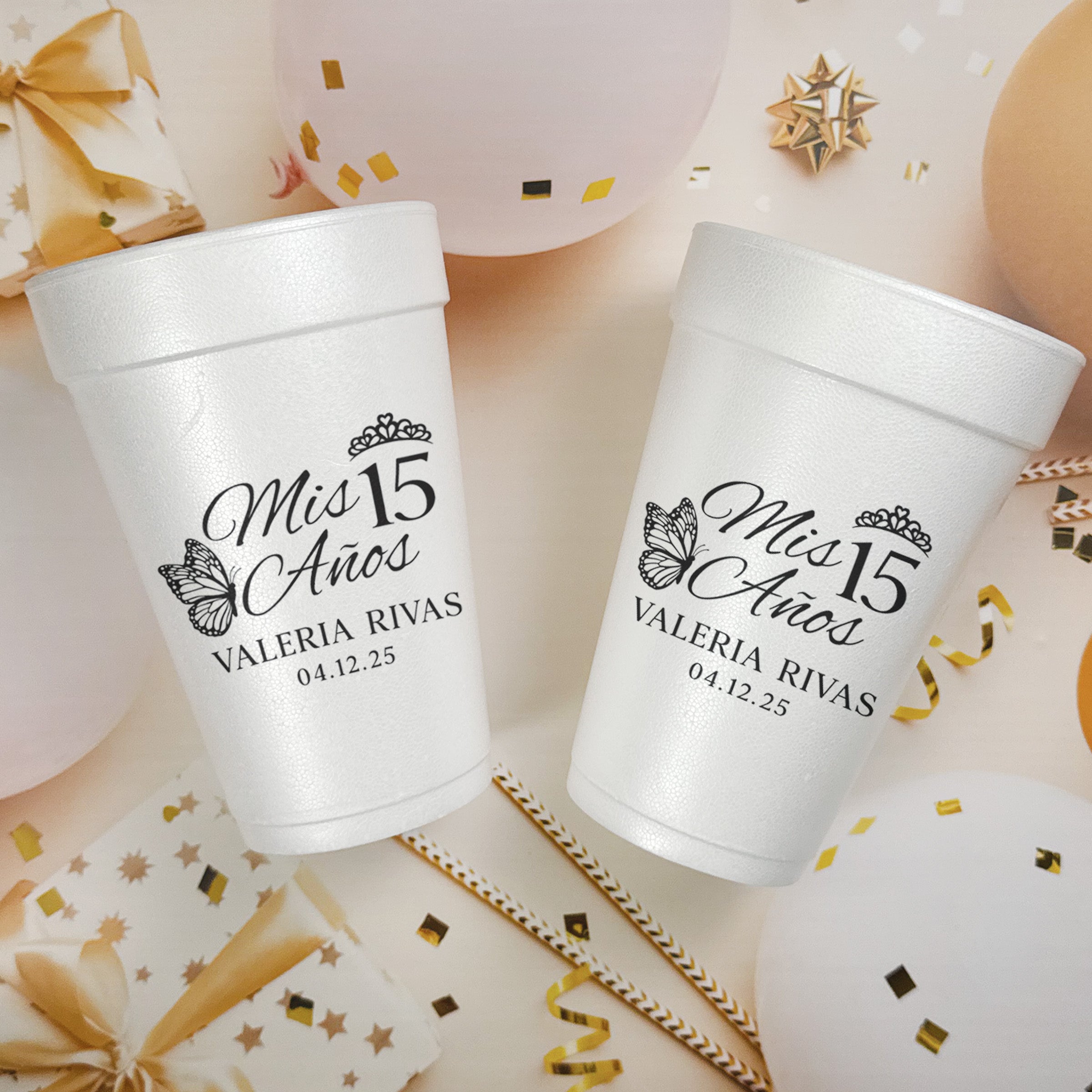 Quinceañera Butterfly - Foam Cups