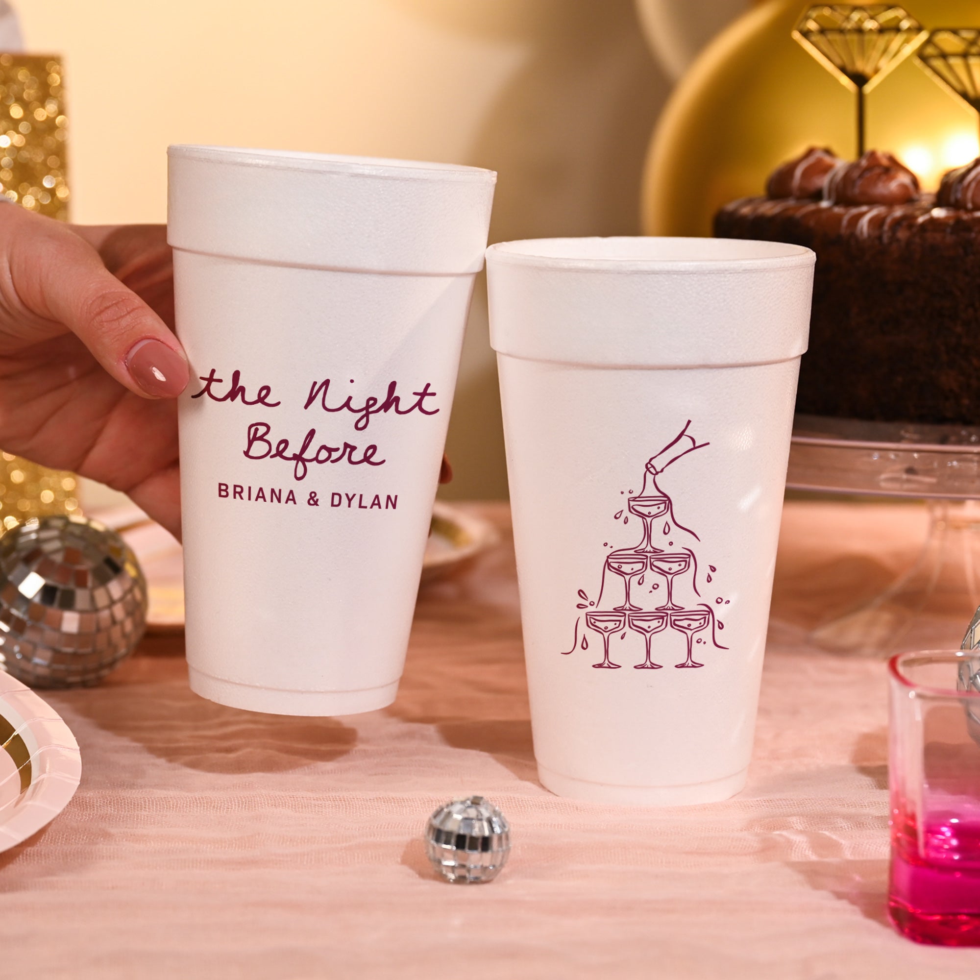 The Night Before Champagne Tower - Foam Cups