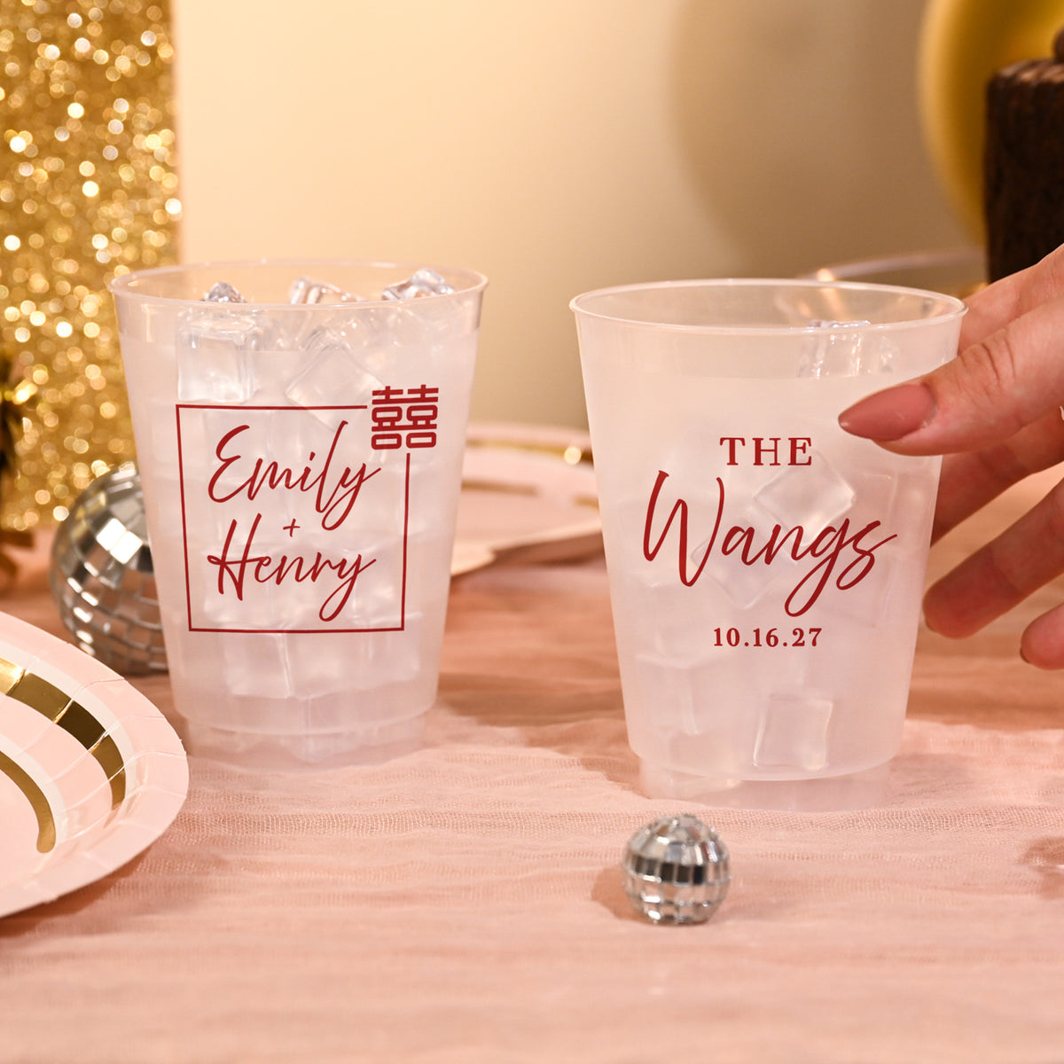 Wedding Double Happiness - Frosted Cups